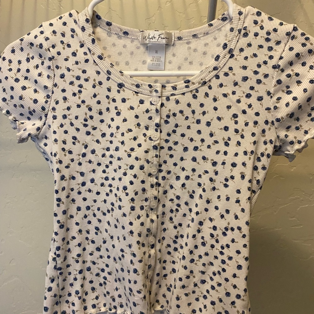 White Fawn kids XL blouse White with blue flowers